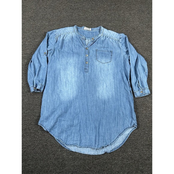 Judy Blue Tunic Women's Large Blue Denim Western Cotton Stretch Rodeo Pockets - Picture 1 of 6